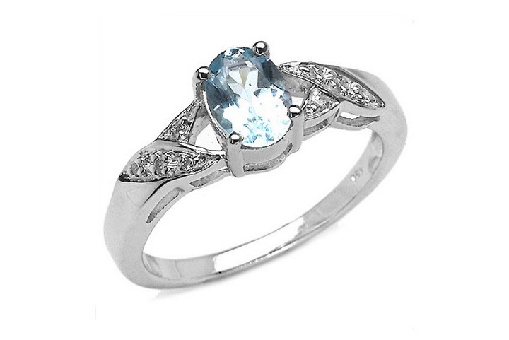 Inel argint 925 cu topaz albastru si diamante albe