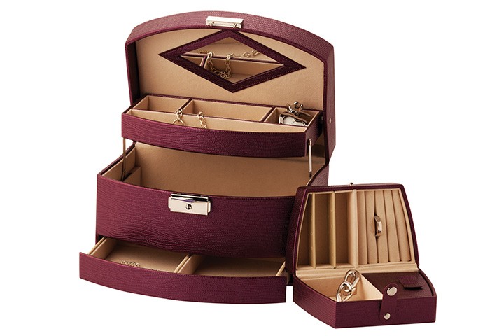 Caseta Bijuterii Din Piele Naturala Burgundy Metalic Marsha