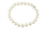 Bratara perle naturale rotunde, albe, 6 - 8 mm A si argint