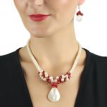 Set perle de cultura albe, coral rosu si sidef