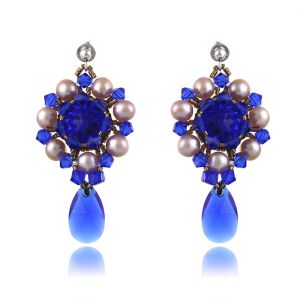 Cercei exclusivisti din perle naturale si cristale Swarovski Majestic Blue