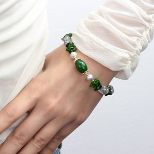 Bratara "Roua Diminetii" din perle naturale, cromdiopsid si jad verde