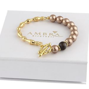 Bratara "Golden Bamboo" din perle de Mallorca 