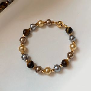 Bratara "Marble Cake" din perle si ochi de tigru