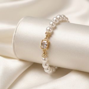 Bratara "Crystal White" din perle de Mallorca