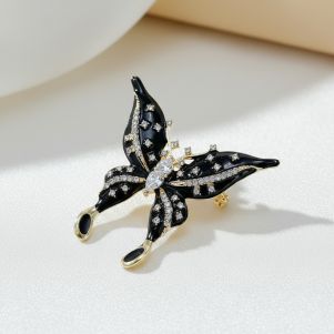 Brosa "Obsidian Grace" din alama aurie