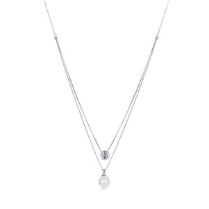 Colier "Pearl Shine" din argint, Moissanite si perla de Mallorca