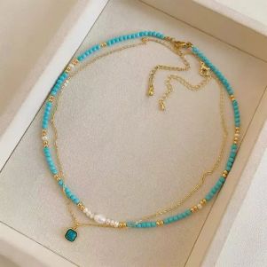 Set doua coliere "Bluesy'' din turcoaz si perle