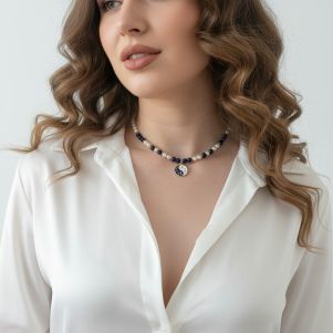 Colier "Cosmic Lapis" din perle si lapis lazuli
