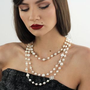 Colier versatil `Coco` din perle albe AAA, cristale Swarovski si argint