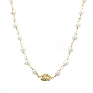 Colier din lant placat cu aur 18k si perle naturale albe