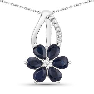 Colier floare din argint, safir si topaz