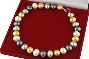 Colier perle Mallorca ovale multicolore si argint