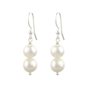Cercei din argint si perle naturale albe 7 - 9 mm AAA