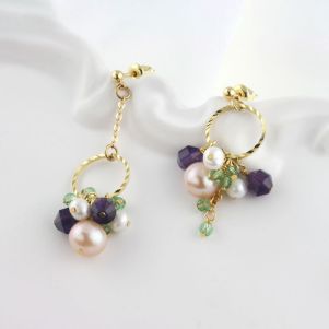 Cercei "Serafini" din peridot, ametist si perle naturale