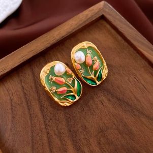 Cercei "Aquarelle" placati cu aur 