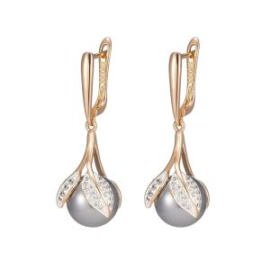 Cercei "Grey Blossom" placati cu aur roz