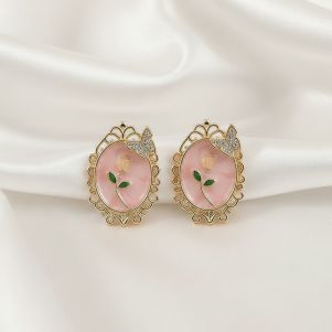 Cercei "Gallery Flower" placati cu aur