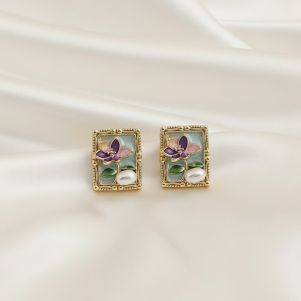 Cercei "Painted Flower" placati cu aur