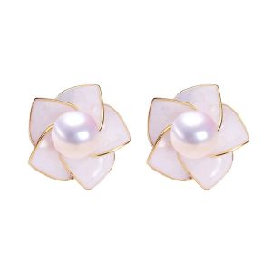 Cercei "Pearl Flower" placati cu aur
