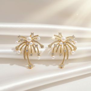 Cercei "Fireworks" placati cu aur