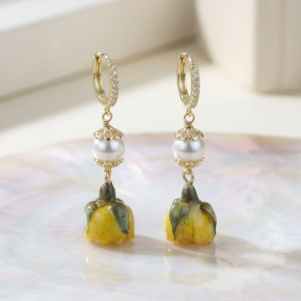 Cercei ''Limona'' din boboc de trandafir