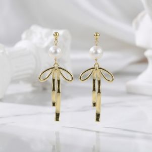 Cercei ''Wavy Ribbon'' placati cu aur