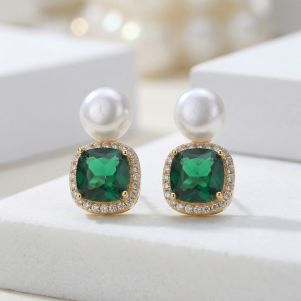 Cercei "Rich Green" din cristale si perle