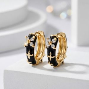 Cercei "Black & Gold" placati cu aur