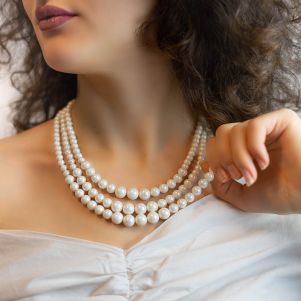 Colier multisir perle de Mallorca albe si argint