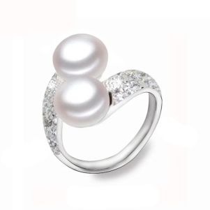 Inel "Dual Pearl" din argint si perle
