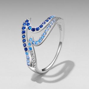 Inel "Waves" din argint si cristale