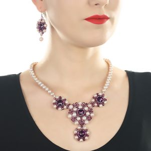 Set exclusivist din perle naturale si cristale Swarovski Amethyst