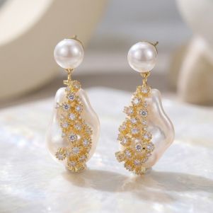 Cercei "Crystal Veil" placati cu aur