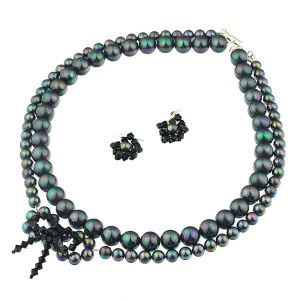 Set din perle de Mallorca negre si cristale Swarovski `Black Swan`