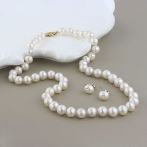 Set perle naturale albe 9 - 10 mm AAA+ si aur gold filled