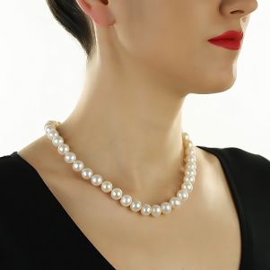 Colier exclusivist din perle naturale 10-12 mm AAA si aur 14k