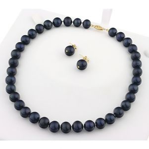 Set perle naturale negre 10 - 11 mm AAA si aur 14K