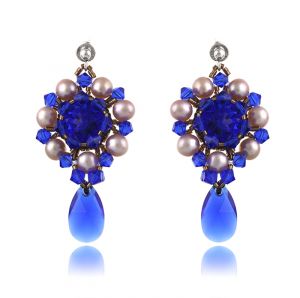 Cercei exclusivisti din perle naturale si cristale Swarovski Majestic Blue