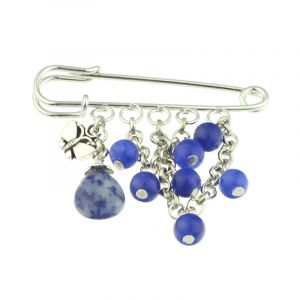 Brosa agrafa fluture cu jad albastru si blue spot