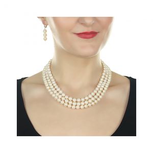Set perle naturale albe 7 - 9 mm AA si argint