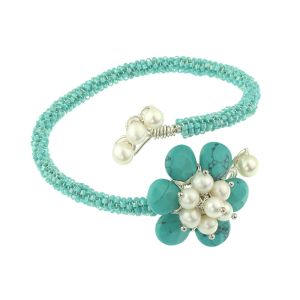 Bratara floare din turcoaz si perle naturale