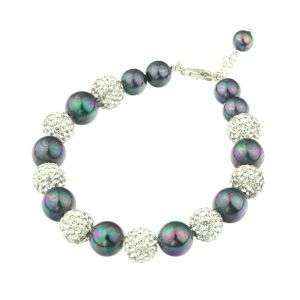 Bratara din perle de Mallorca, rhinestone si argint