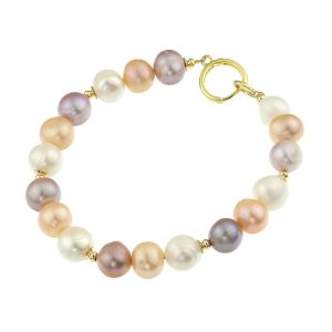 Bratara din perle naturale multicolore si alama placata cu aur 18k