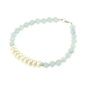 Bratara acvamarin si perle naturale buton