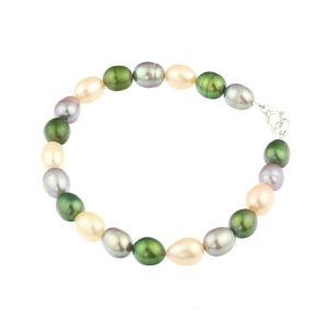 Bratara din perle naturale ovale trei culori si argint