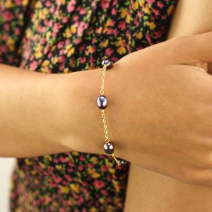 Bratara delicata din perle naturale ovale si elemente placate cu aur 18k