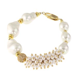 Bratara "Exquisite" din perle de Mallorca si elemente placate cu aur 18K