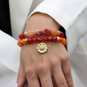 Bratara "Burning Flame" din agat lace si elemente placate cu aur 18k