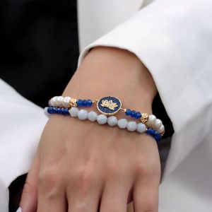Bratara "Deep Water" din acvamarin, perle naturale, jad si elemente placate cu aur 18k